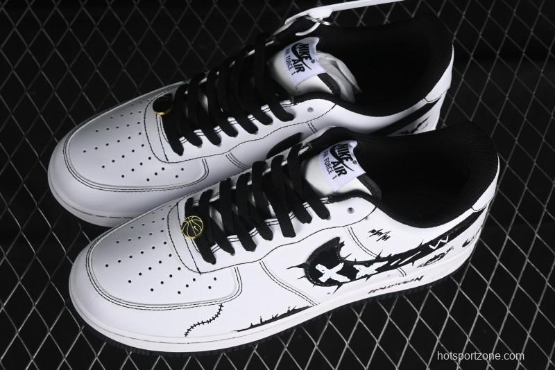 Nike Air Force 1 '07 Low Casual Sneakers with Black and White Hand-Drawn Anime Design - CT2585-100