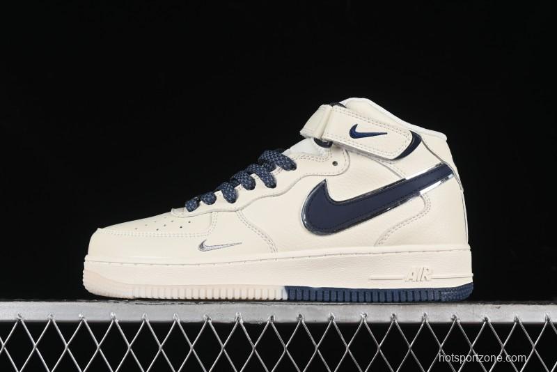 Nike Air Force 1 '07 Mid Deep Blue Two-Tone Sole Mid-Top Casual Sneakers with Reflective Stars - XL0236-233