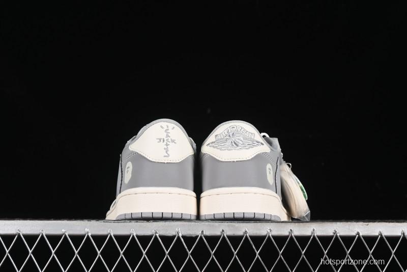 Nike Travis Scott x Fragment Design x Air Jordan 1 Low OG SP AJ1 Bape Collaboration - Moon Shadow Grey Low Top Casual Sneakers BB6511-625