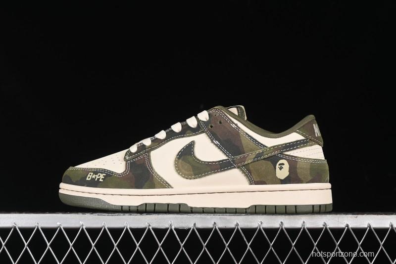 Nike SB Dunk Low Bape Collaboration - Jungle Camouflage Anniversary Custom Low-Top Casual Skate Shoes - CH6336-230