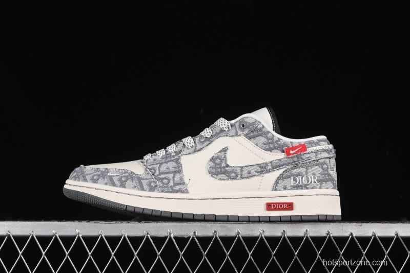 Nike Air Jordan 1 Low AJ1 Dior Collaboration - Grey Blue Red Label Retro Basketball Shoes - SJ9950-037