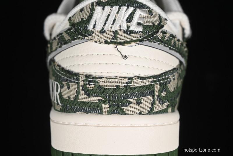 Nike SB Dunk Low Dior Collaboration - Strap Woven Green Check Anniversary High-End Custom Low-Top Casual Skate Shoes - SJ2068-309
