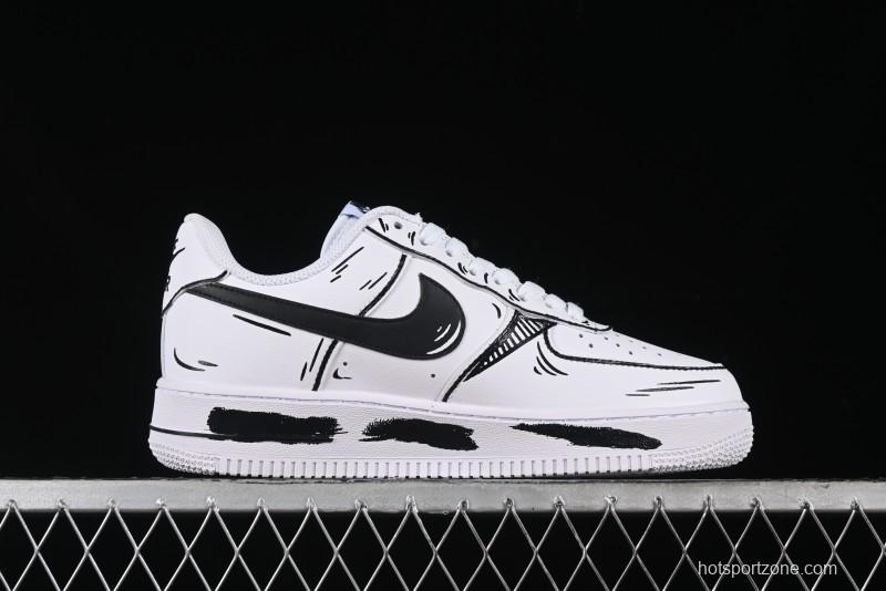 Nike Air Force 1 '07 Low Custom Casual Sneakers with Black and White Manga-Style Hand-Drawn Function Formulas - CT7724-111