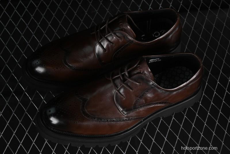 ECCO Block Derby Round Toe Genuine Leather Brogue Dress Shoes - 63667201002