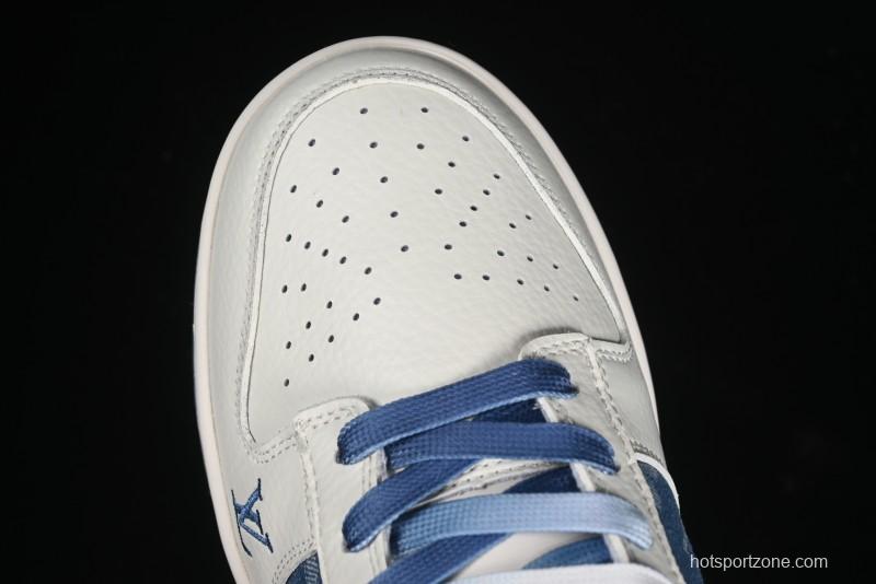 Nike SB Dunk Low LV Collaboration - Beige Blue Print Anniversary High-End Custom Low-Top Casual Skate Shoes - JH8310-954