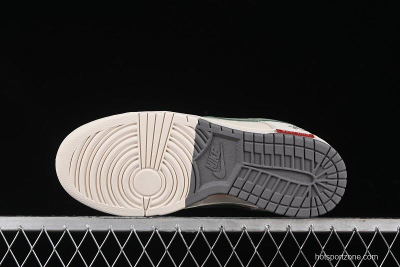 Nike SB Dunk Low Supreme x Stussy Triple Collaboration - Off White Green Swoosh Anniversary Custom Low-Top Casual Sneakers - SJ2068-303