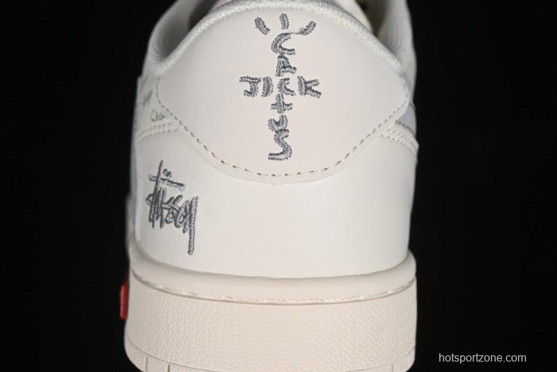 Nike Travis Scott x Fragment Design x Air Jordan 1 Low OG SP AJ1 Retro Sneakers with Reverse Swoosh - SJ2068-115