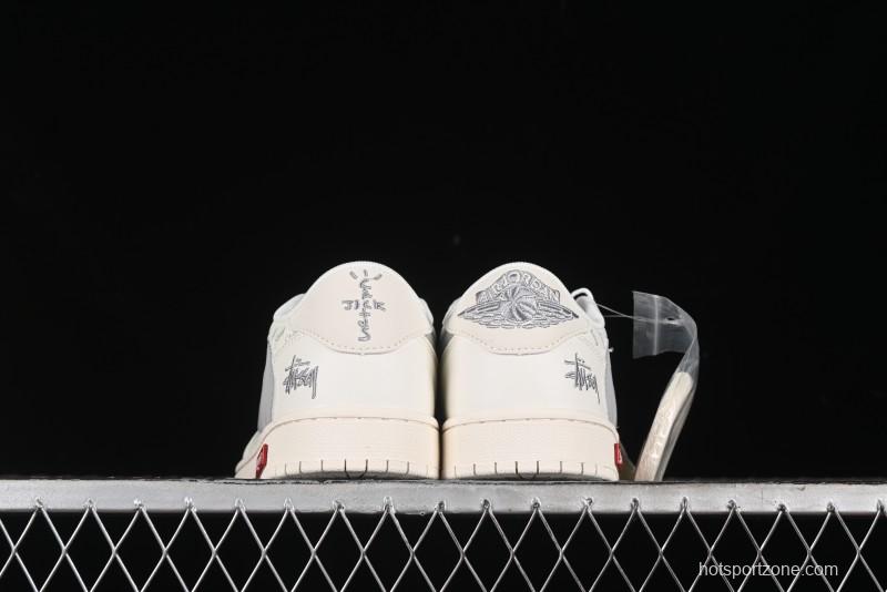 Nike Travis Scott x Fragment Design x Air Jordan 1 Low OG SP AJ1 Retro Sneakers with Reverse Swoosh - SJ2068-115