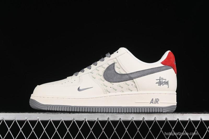 Nike Air Force 1 '07 Low Stussy Collaboration - English Beige Grey Red Low-Top Casual Sneakers - XZ3318-567