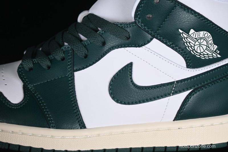 Nike Air Jordan 1 Mid Basketball Shoes in White/Oxidized Green - BQ6472-133