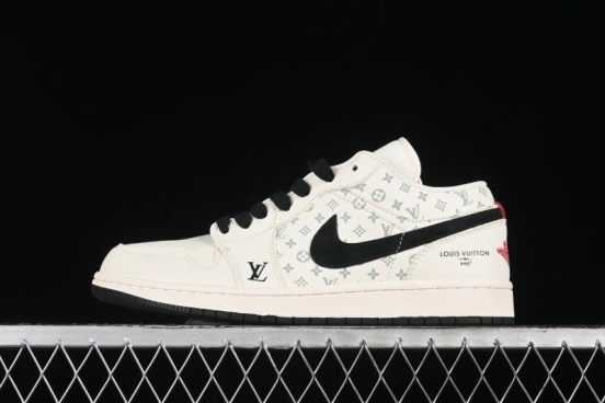 Nike Air Jordan 1 Low AJ1 LV Collaboration - Printed Dark Blue Swoosh High-End Custom Retro Basketball Shoes - WG8850-009