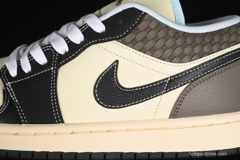 Nike Air Jordan 1 Low "Coconut Milk Black" Casual Basketball Shoes with Contrast Swoosh - HQ3437-101