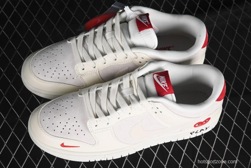 Nike SB Dunk Low Comme des Garçons Collaboration - Pigskin White Swoosh Anniversary Custom Low-Top Casual Skate Shoes - KK1333-004