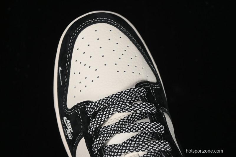 Nike SB Dunk Low Supreme x Stussy Triple Collaboration - Black White Black Swoosh Anniversary Custom Low Top Casual Skate Shoes - SJ2068-300