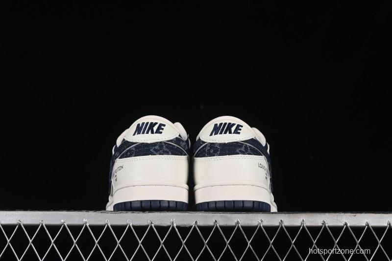 Nike SB Dunk Low LV Collaboration - Denim Print Swoosh Anniversary High-End Custom Low-Top Casual Skate Shoes - XB3802-360