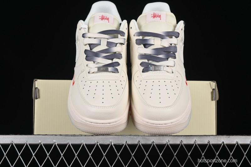 Nike Air Force 1 '07 Low Stussy Collaboration - White Grey Two-Tone Low-Top Casual Sneakers - XZ6188-015
