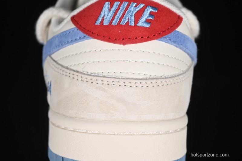 Nike SB Dunk Low Stussy Anniversary Edition Customized Low-Top Casual Skate Shoes with Blue Swoosh - SJ2068-279