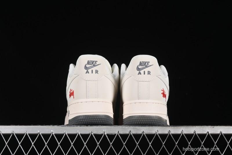 Nike Air Force 1 '07 Low Stussy Collaboration - White Grey Two-Tone Low-Top Casual Sneakers - XZ6188-015