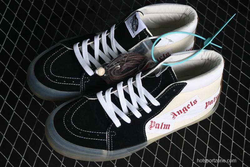 Palm Angels x Vans Sk8-Mid Collaboration Mid-Top Skate Shoes with Distressed Sole - VN000CRPGRN