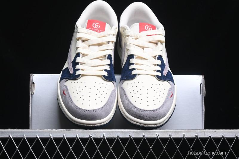 Nike Travis Scott x Fragment Design x Air Jordan 1 Low OG SP AJ1 Multi-Color Patchwork Low-Top Casual Sneakers - DM7866-039