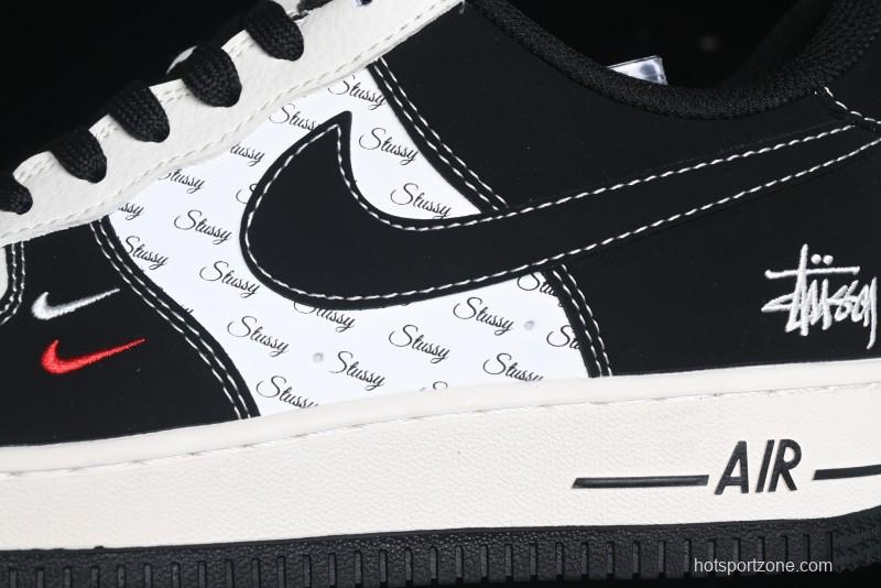 Nike Air Force 1 '07 Low Stussy Collaboration - Black White Mini Swoosh Low-Top Casual Sneakers - SJ6698-010