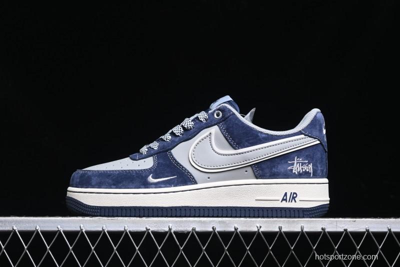 Nike Air Force 1 '07 Low Stussy Collaboration - Grey Blue Suede Low-Top Casual Sneakers - SJ6698-007