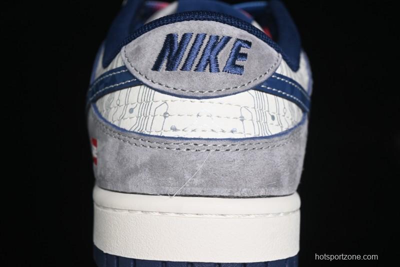 Nike SB Dunk Low Supreme Collaboration - Grey White Dark Blue Swoosh Anniversary High-End Custom Low-Top Casual Skate Shoes - DM6868-005