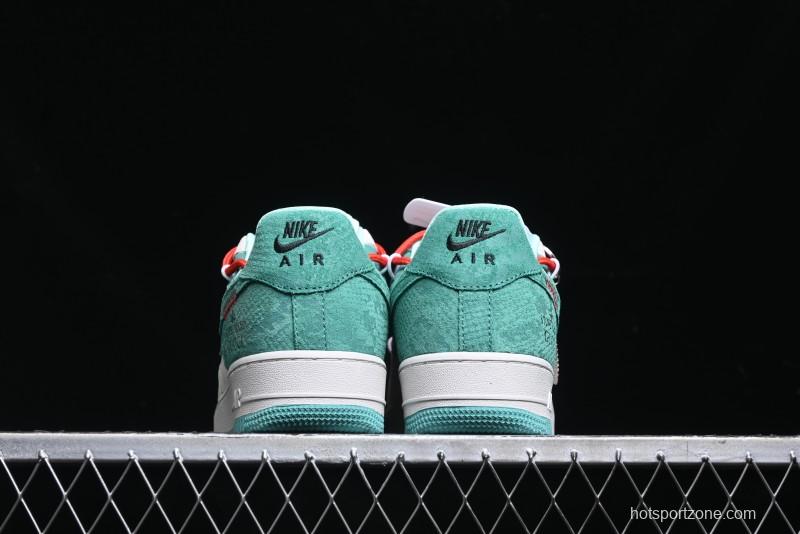 Nike Air Force 1 '07 Low Gucci Stone Island Collaboration - Grey Green Pigskin Lace-Up Casual Sneakers - DF0188-010