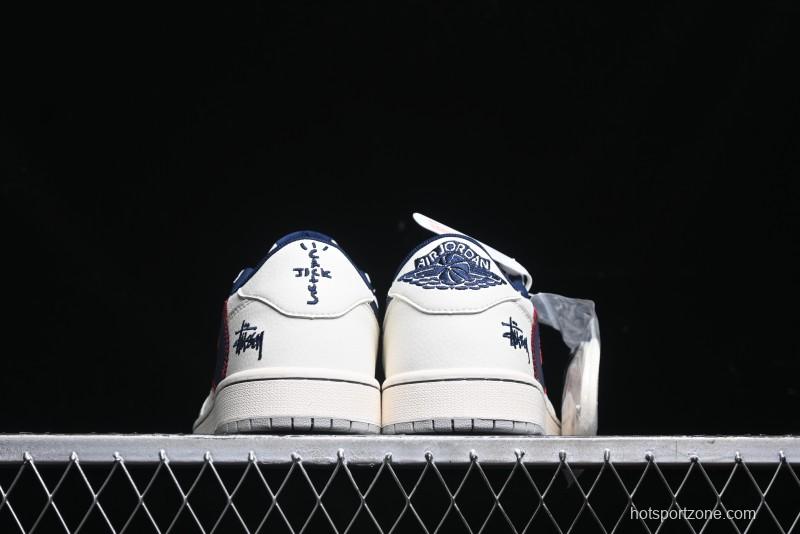 Nike Travis Scott x Fragment Design x Air Jordan 1 Low OG SP AJ1 Sneakers with Reverse Swoosh - SJ2068-134
