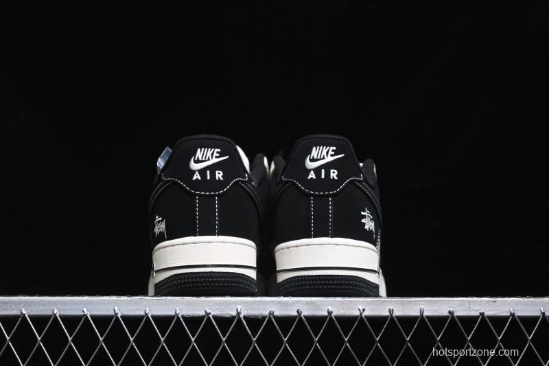 Nike Air Force 1 '07 Low Stussy Collaboration - Black White Mini Swoosh Low-Top Casual Sneakers - SJ6698-010