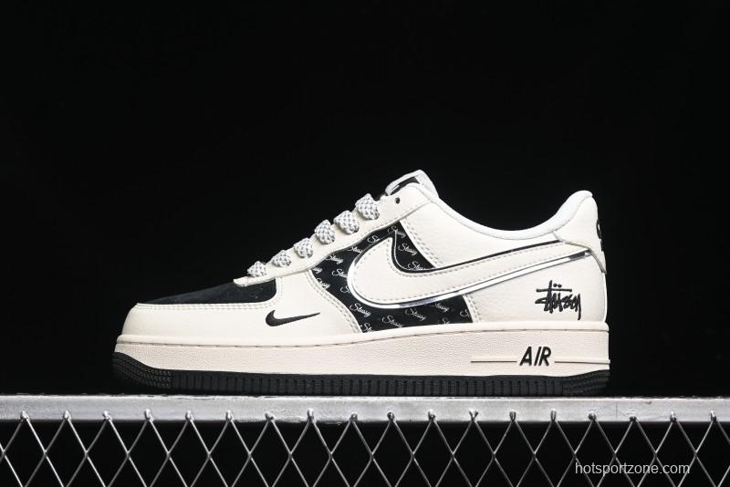 Nike Air Force 1 '07 Low Stussy Collaboration - Black Sail Silver Swoosh Casual Sneakers - XZ6188-729