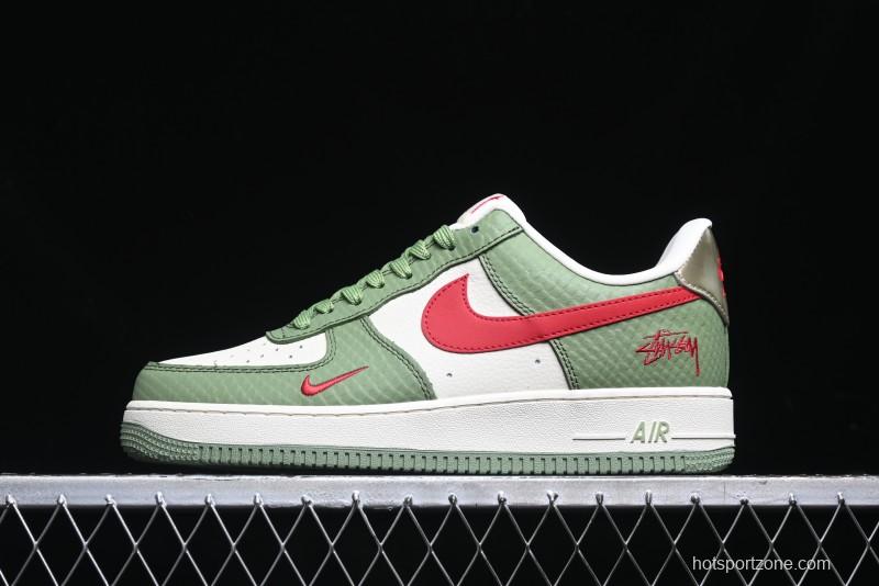 Nike Air Force 1 '07 Low Stussy Collaboration - Snake Green Low-Top Casual Sneakers - KK1988-028