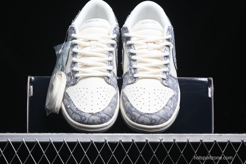 Nike SB Dunk Low Dior Collaboration - Woven Grey Check Anniversary High-End Custom Low-Top Casual Skate Shoes - YX5066-247