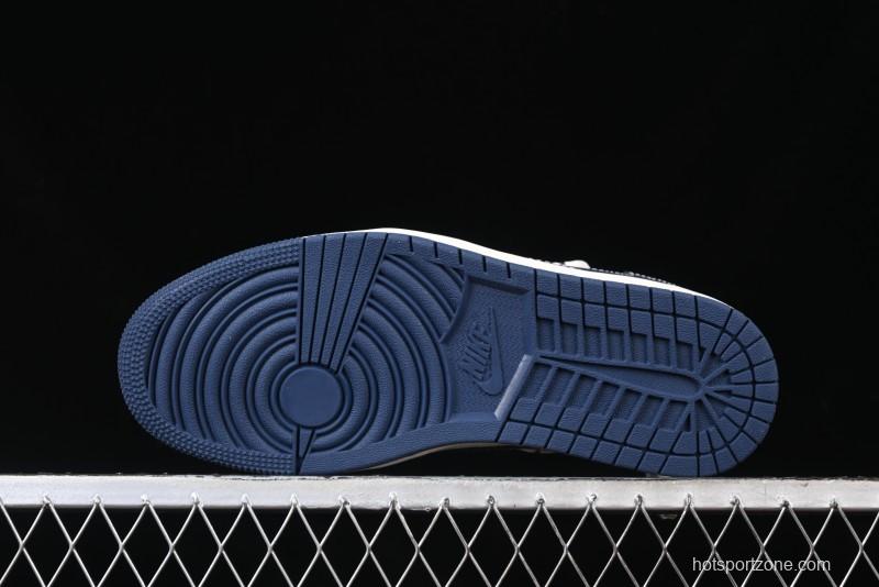 Nike Travis Scott x Fragment Design x Air Jordan 1 Low OG SP AJ1 Stussy Collaboration - Grey Blue Hook Lace Low Top Casual Sneakers - SJ0086-140