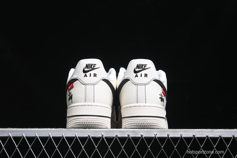 Nike Air Force 1 '07 Low Stussy Collaboration - White Black Swoosh Red Tab Low-Top Casual Sneakers - SJ6698-015