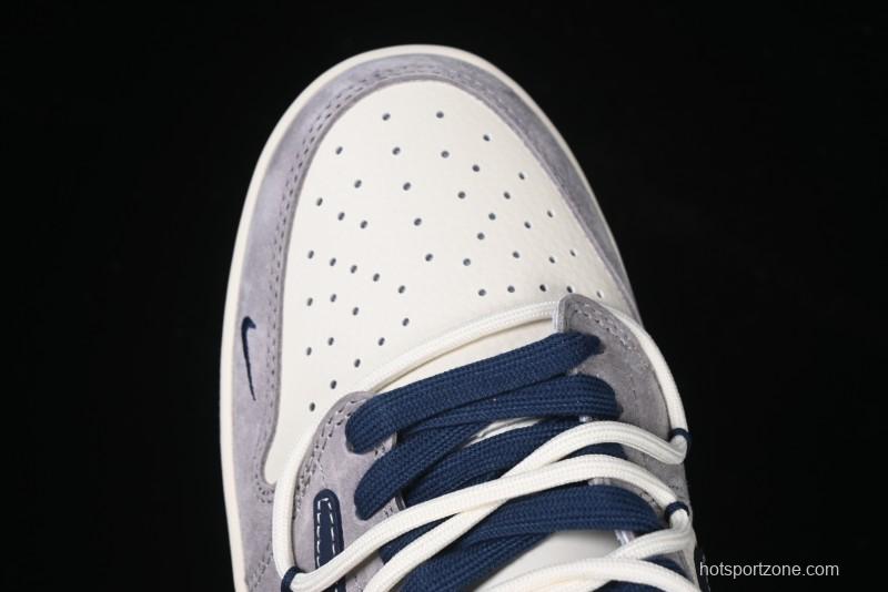 Nike Travis Scott x Fragment Design x Air Jordan 1 Low OG SP AJ1 Stussy Collaboration - Grey Blue Hook Lace Low Top Casual Sneakers - SJ0086-140