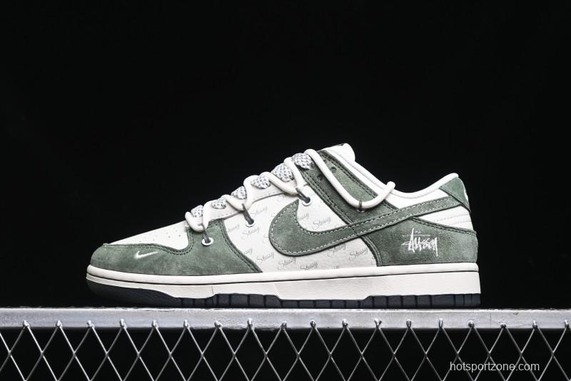 Nike SB Dunk Low Stussy Collaboration - Patina Green Lace-Up Anniversary Custom Low-Top Casual Skate Shoes - XS1186-105