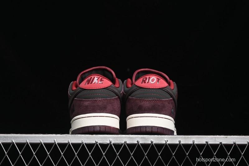 Nike SB Dunk Low Bordeaux Red Skate Shoes Collaboration with Riot Skateshop - FZ1289-200