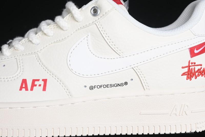 Nike Air Force 1 '07 Low Stussy Collaboration - AF1 White Red Label Low-Top Casual Sneakers - SJ6698-016