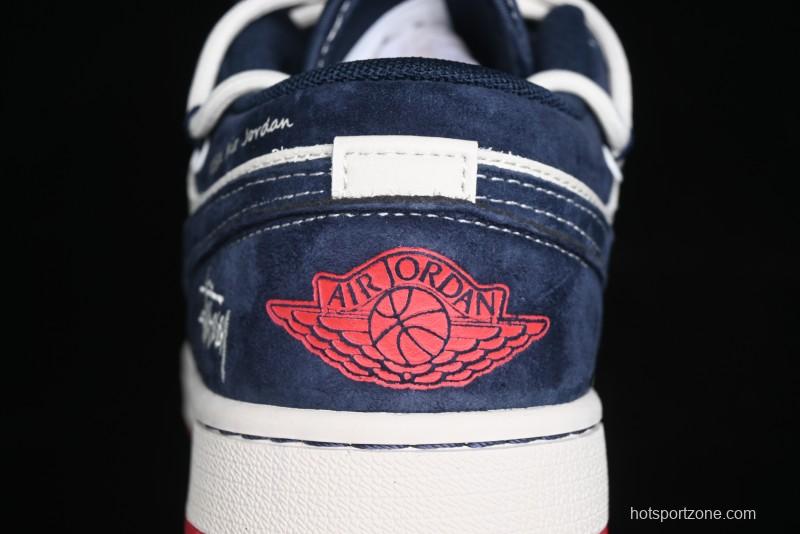 Nike Air Jordan 1 Low Stussy Collaboration - Blue Red Custom High-End Retro Basketball Shoes - SJ9950-049