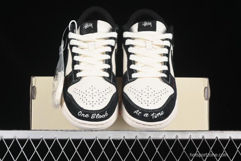Nike SB Dunk Low Stussy Collaboration - Embroidered Black Swoosh Anniversary Custom Low-Top Casual Sneakers - MM1089-034