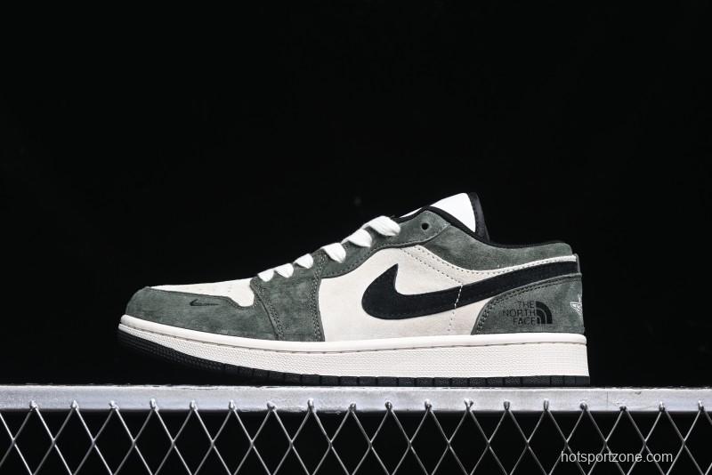 Nike Air Jordan 1 Low AJ1 The North Face Collaboration - Custom Premium Pigskin Dark Green Retro Basketball Shoes - DM9188-004