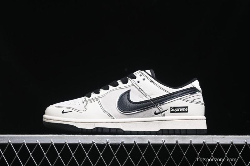 Nike SB Dunk Low Supreme Collaboration - Black Stitch Mini Swoosh Custom Low-Top Casual Skate Shoes - XX3186-302