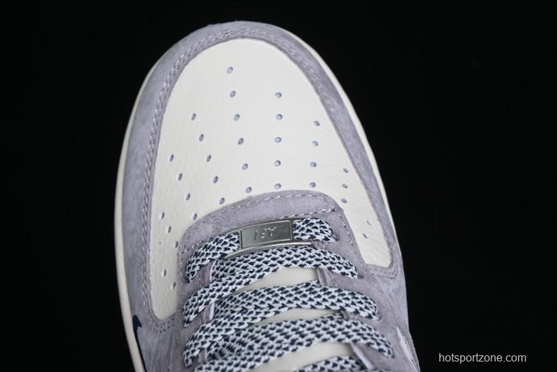 Nike Air Force 1 '07 Low Stussy Collaboration - Grey White with Blue Outsole Low-Top Casual Sneakers - SJ6698-006