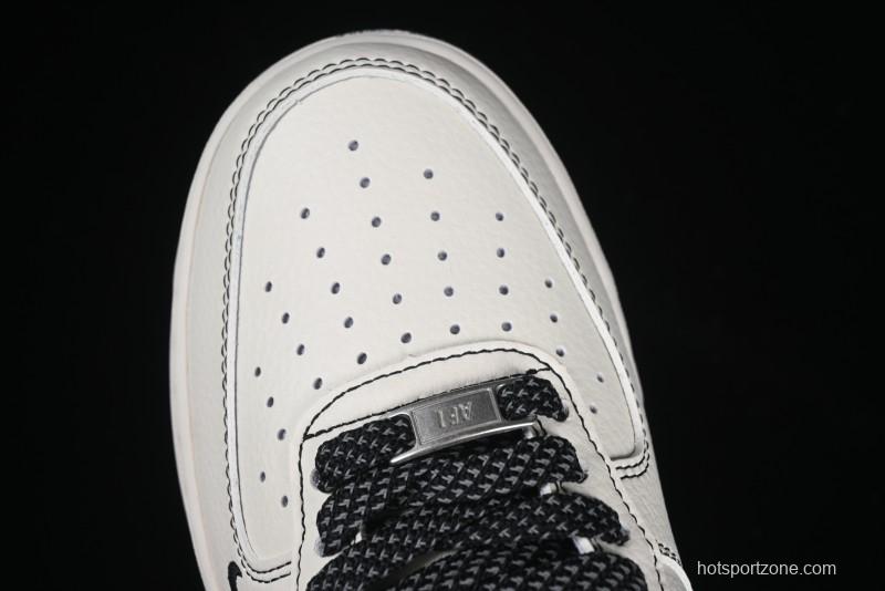 Nike Air Force 1 '07 Low Stussy Collaboration Beige Black Floral Swoosh Casual Sneakers - HH7518-040