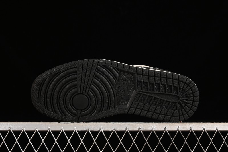 Nike Air Jordan 1 Low OG SP Travis Scott x Fragment Design Black Denim Print Casual Sneakers - SJ2068-005