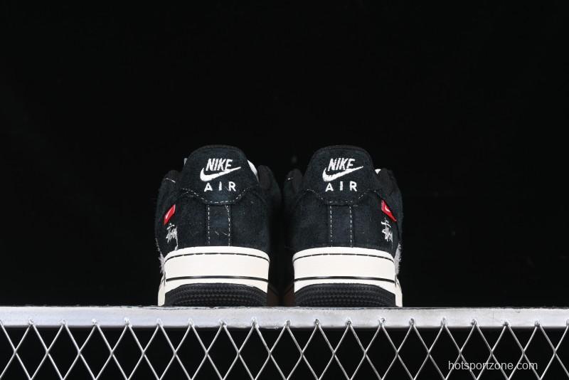 Nike Air Force 1 '07 Low Stussy Collaboration Black Grey Outsole Low-Top Casual Sneakers - SJ6698-017