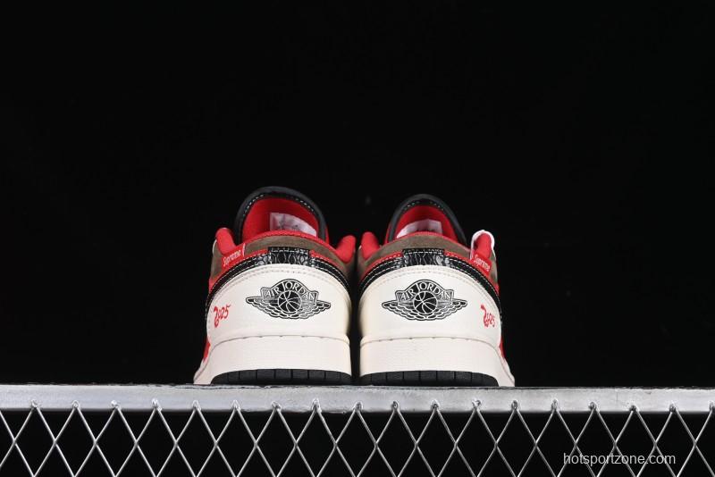 Nike Air Jordan 1 Low Supreme Collaboration Year of the Snake Limited Edition Retro Basketball Shoes - FC1688-203