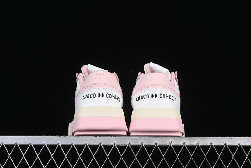 Choco Concert Leather Round Square Asymmetrical Fashion Sneakers White Pink - AJE5