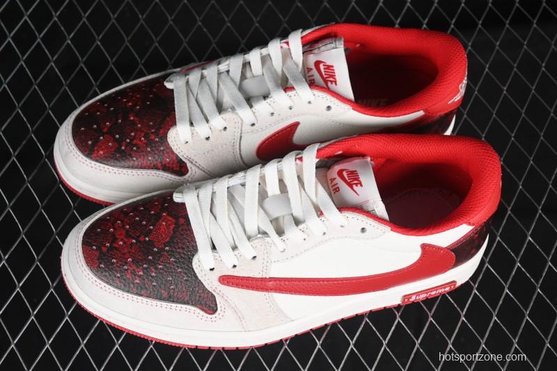 Nike Travis Scott x Fragment Design x Air Jordan 1 Low OG SP AJ1 Supreme Collaboration China Red Low-Top Casual Sneakers - DM7866-076